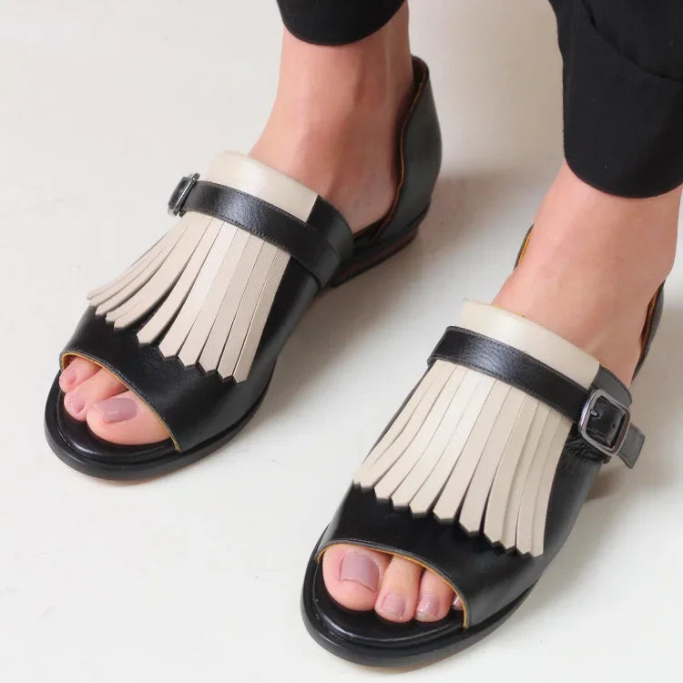 Peep Toe Tassel Buckle Sandals