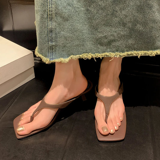 Leather Flip Flops-style  Kitten Heel Mules