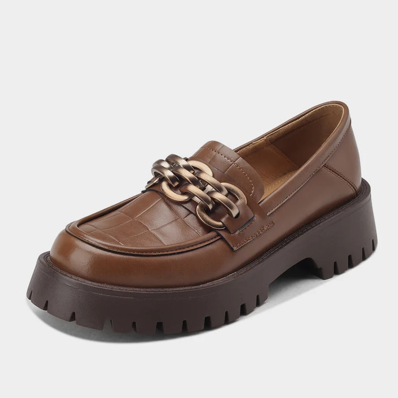 Classic Chain Leather Preppy Loafers