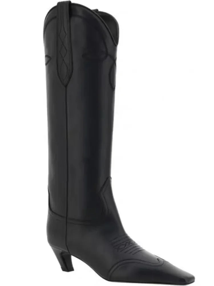 Low Heel Embroidered Multi Functional Women's Square Head Boots