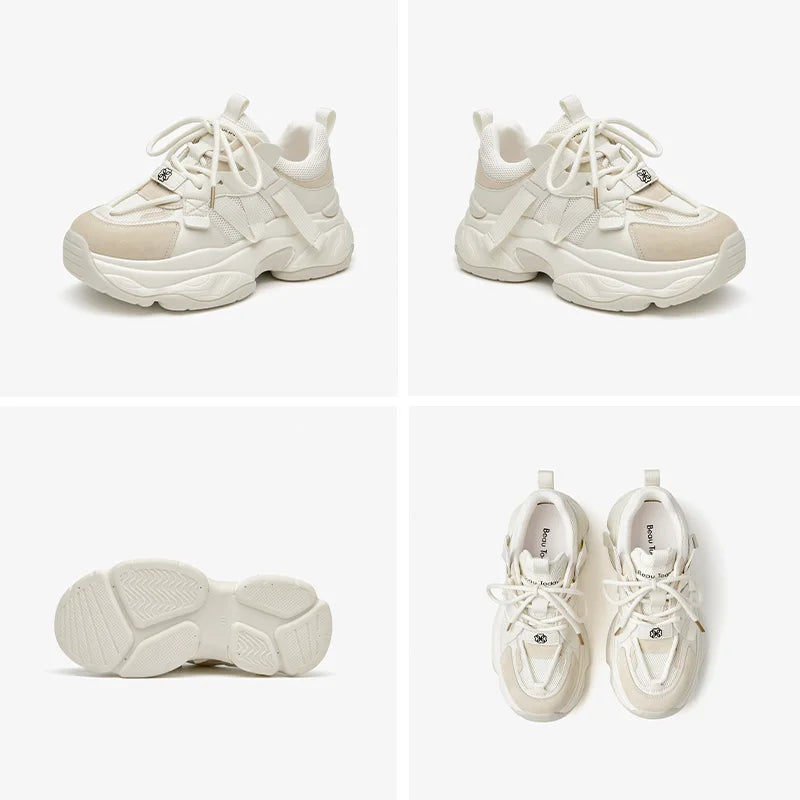 White sneakers shown from multiple angles on a white background