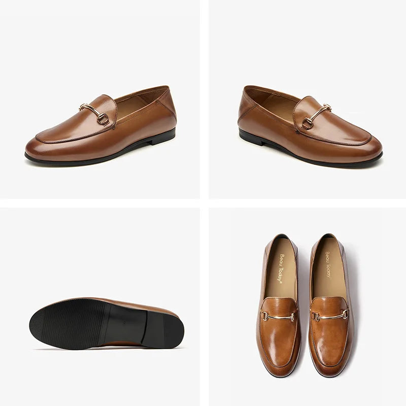 Buckle Accent Cow Leather Formal Loafers