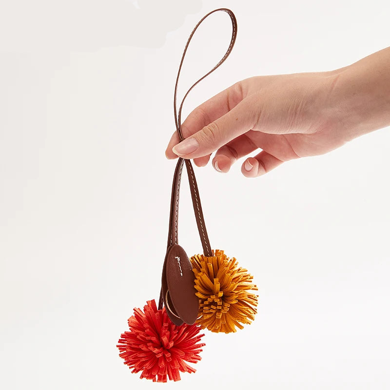 Cowhide Leather Flower Ball Bag charm