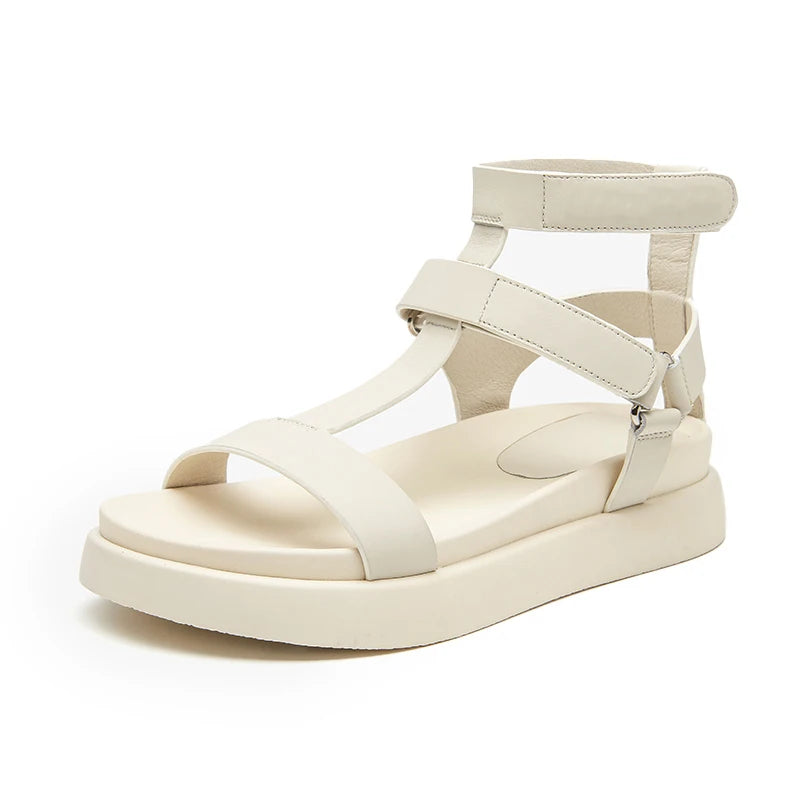 Calfskin Leather Open Toe T-Strap Gladiator Sandals