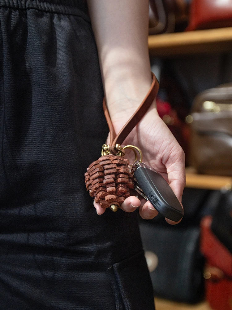 Fun 3D Pinecone Design Genuine Leather Bag Charm
