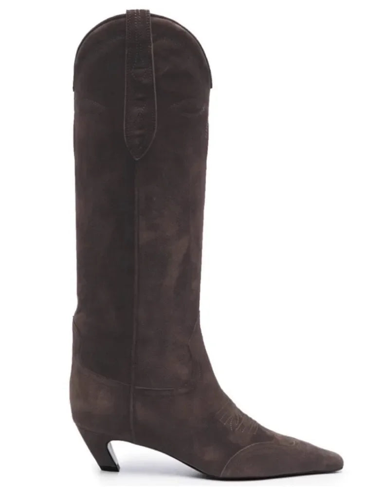 Low Heel Embroidered Multi Functional Women's Square Head Boots