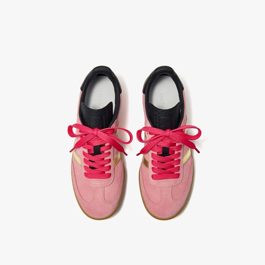 Cow Suede Patchwork Leather Lace Up Pink Sneakers