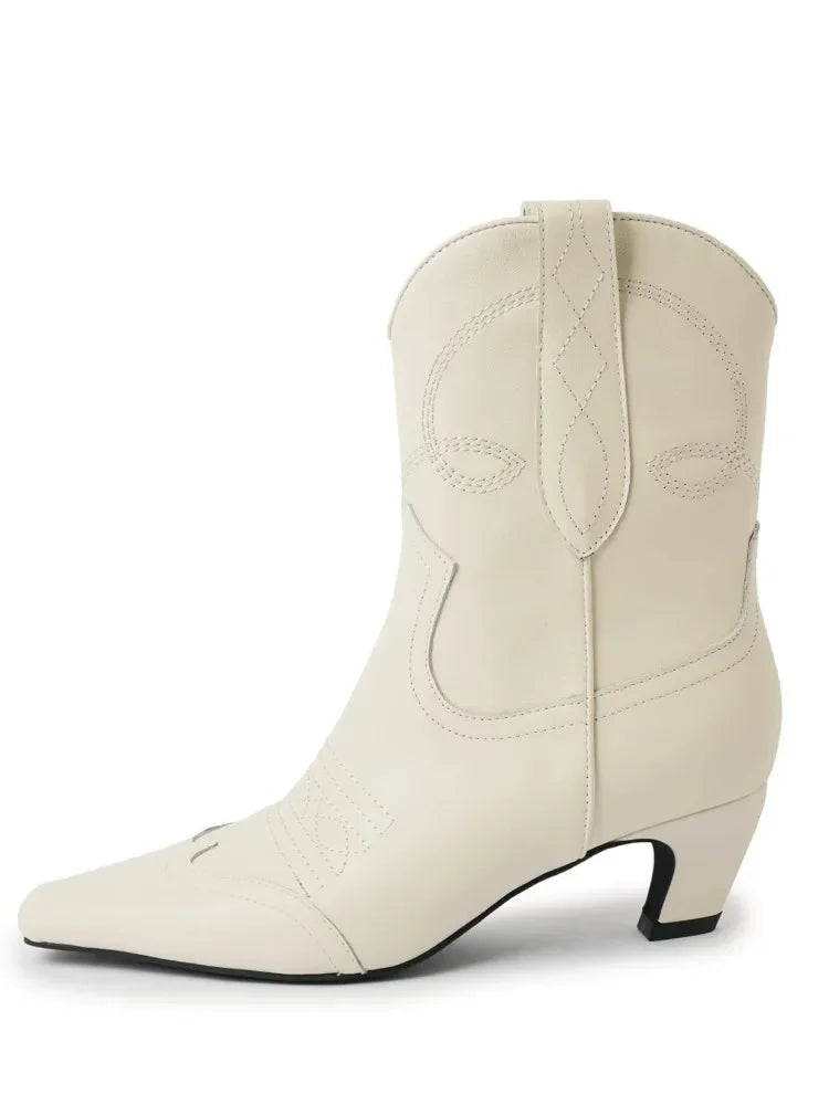 Low Heel Embroidered Multi Functional Women's Square Head Boots