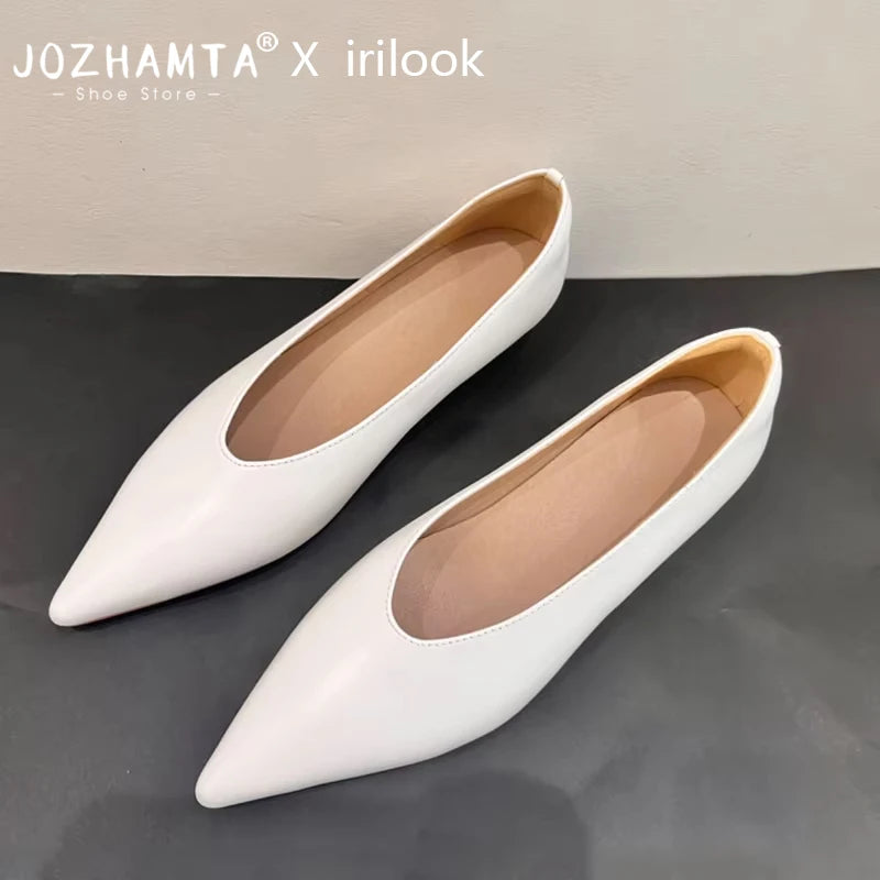 JOZHAMTA  Size 34-43 2025  Fashion High Heels Women Pumps Shoes News Real Leather Party Summer Pointed Toe Dress Wedge Shoes