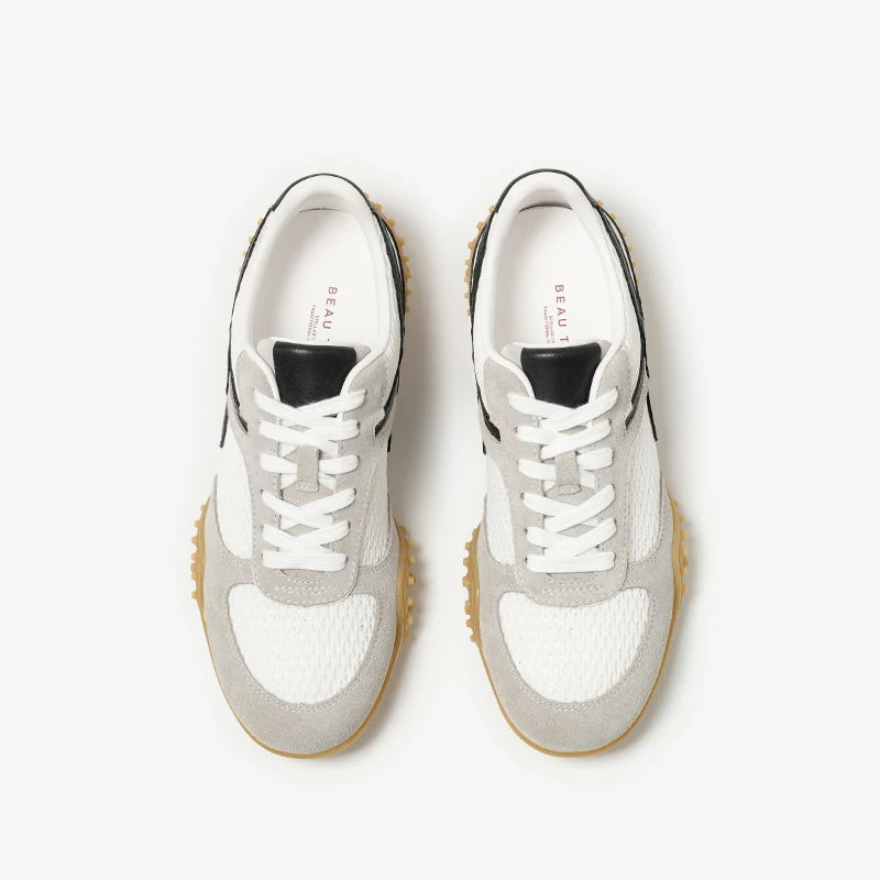 Mesh Patchwork Lace-Up Round Toe Trainers