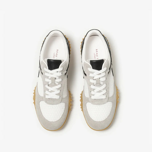 Mesh Patchwork Lace-Up Round Toe Trainers
