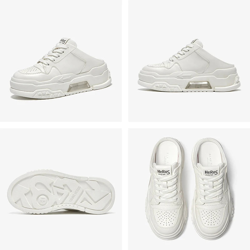 White sneakers with 'Heros' branding on a white background