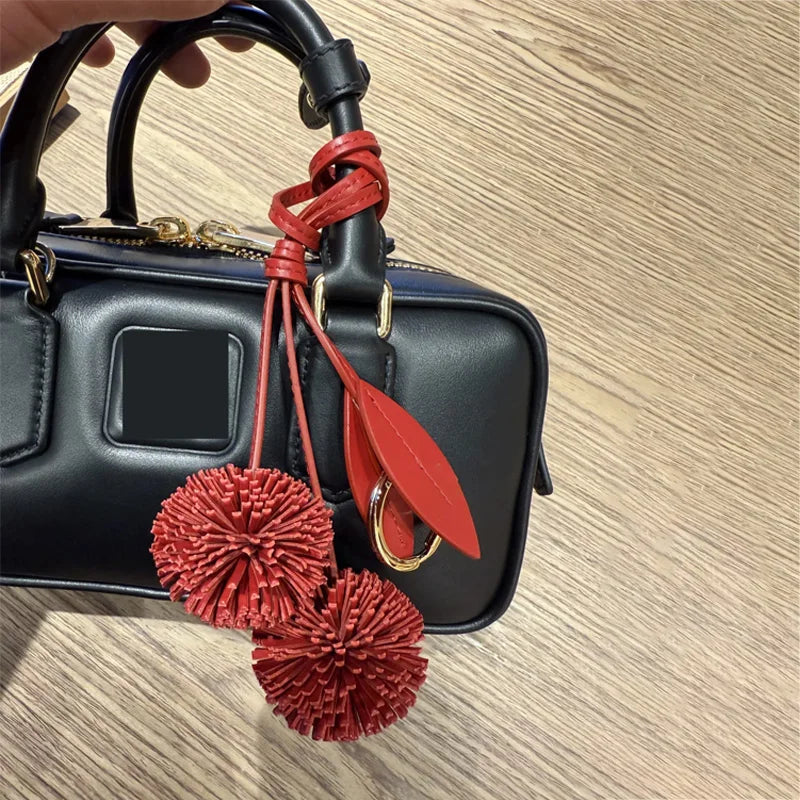 Cowhide Leather Flower Ball Bag charm