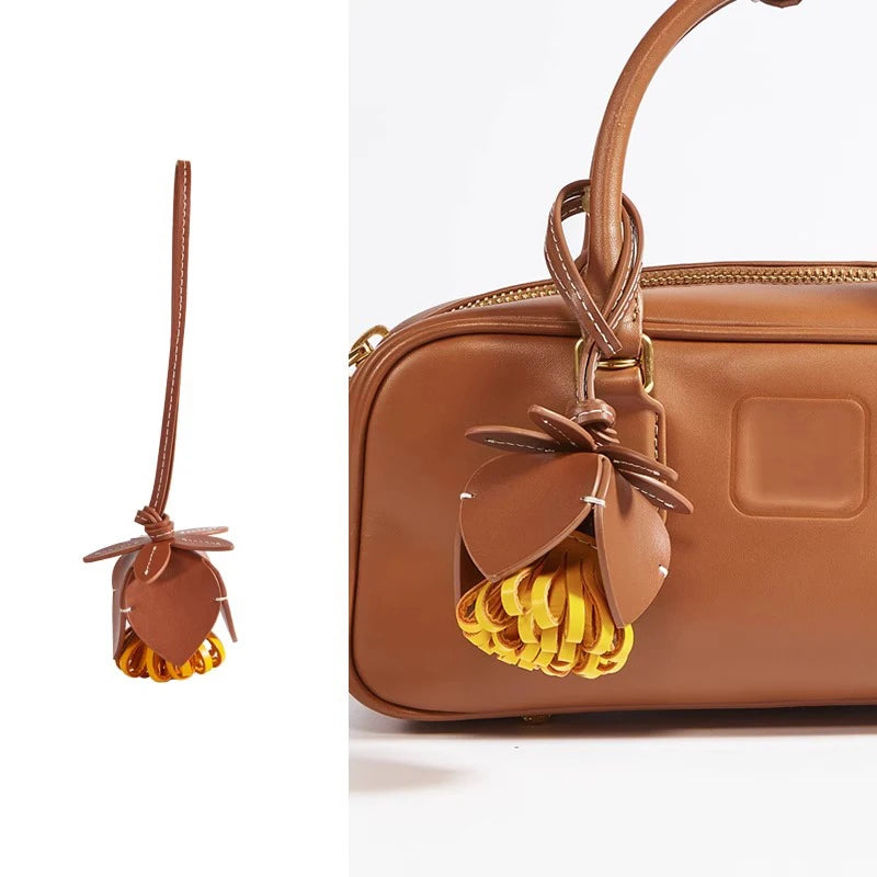 Cowhide Leather Flower Ball Bag charm