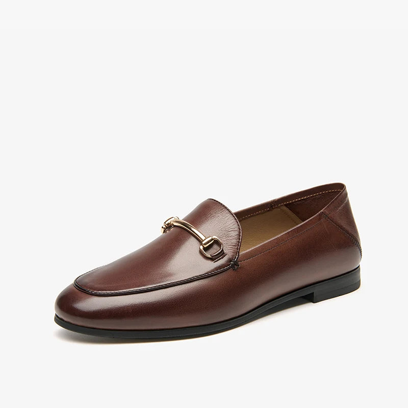 Buckle Accent Cow Leather Formal Loafers