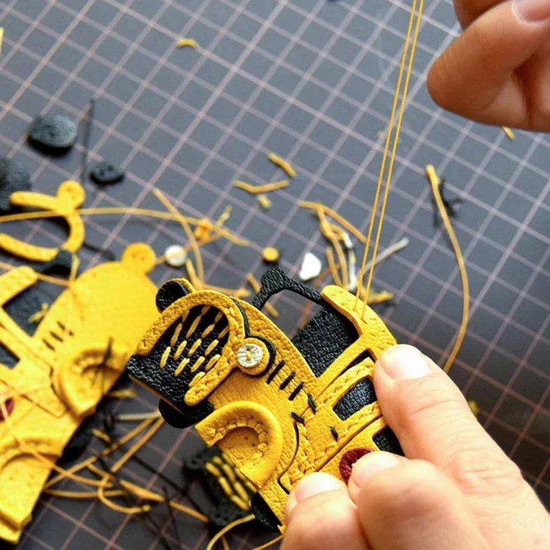 Leather Yellow School Bus Keychain