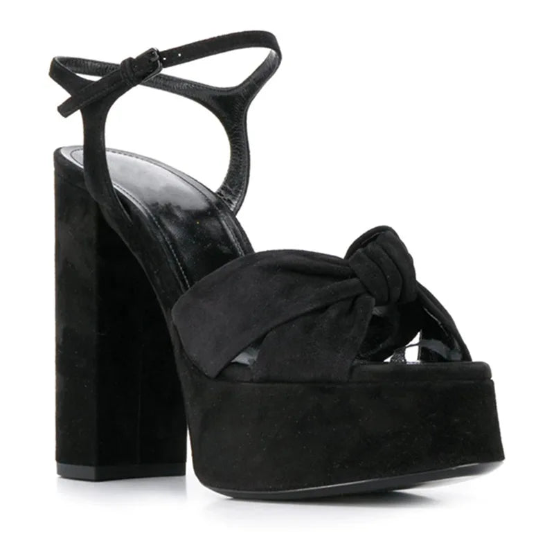 Knot Peep Toe Platform Chunky Heel  Sandals