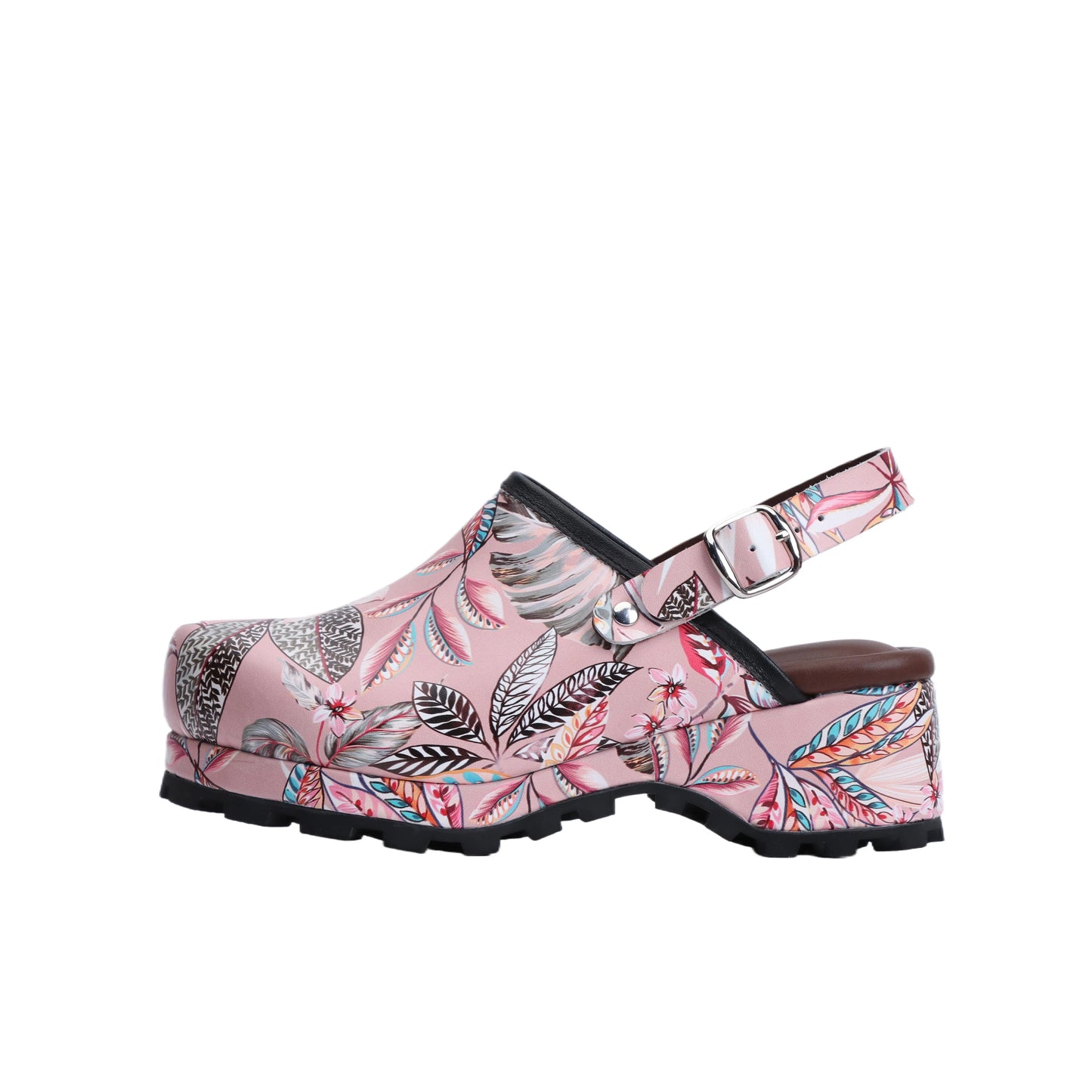 Lambskin Rubber Sole Slingback Flower-Print Mules