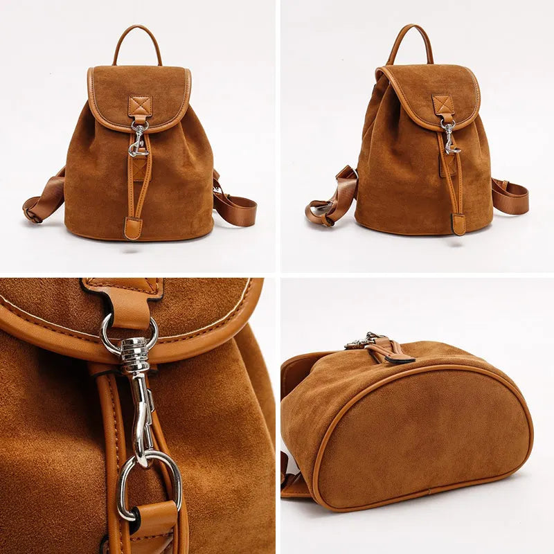 Saphira Flannel PU Solid Color Metal Buckle Retro Style Backpack