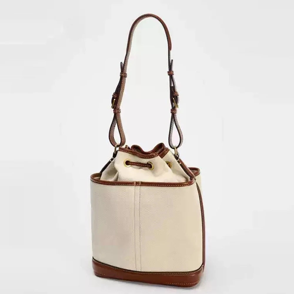 Vyne Denim & Canvas Shoulder Bucket Bag with Drawstring