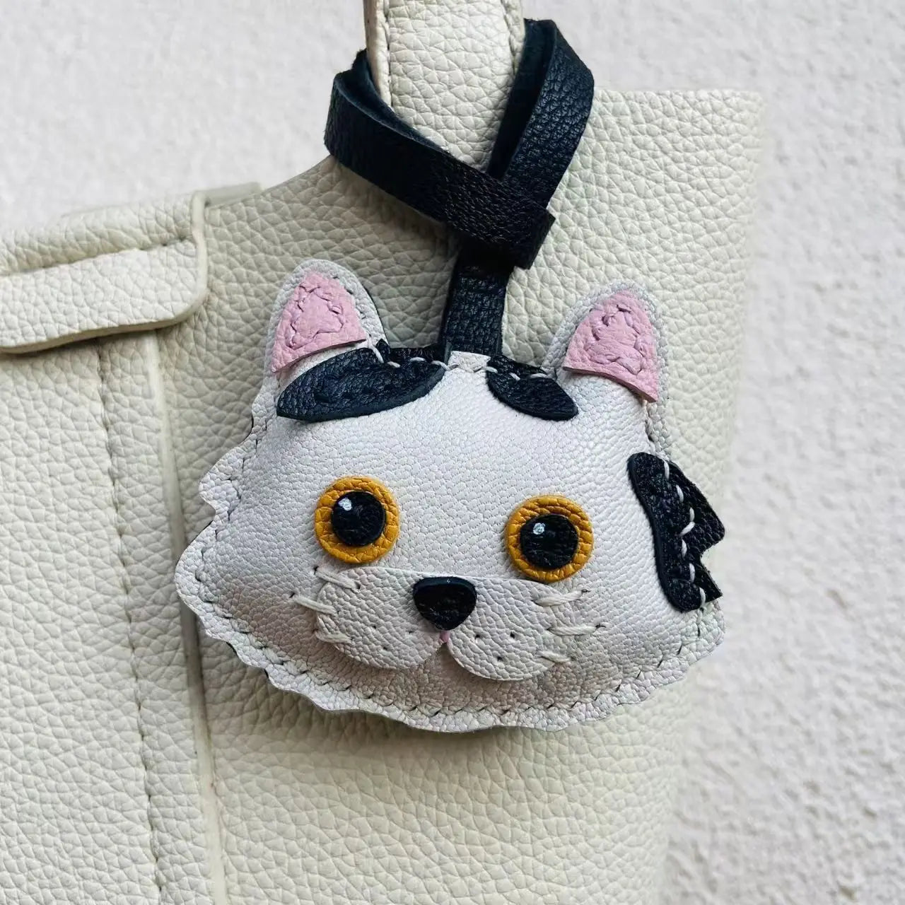 Genuine Sheepskin Leather Handmade Cat Purse Charm
