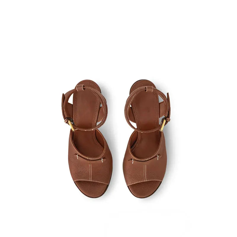 Coarse Leather Peep-Toe High-heeled Sandals