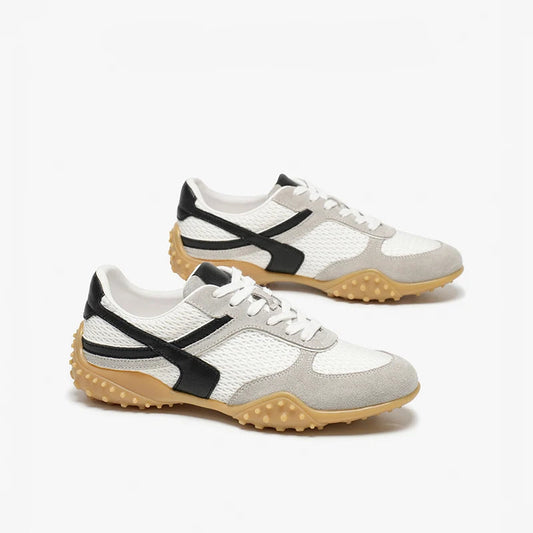 Mesh Patchwork Lace-Up Round Toe Trainers