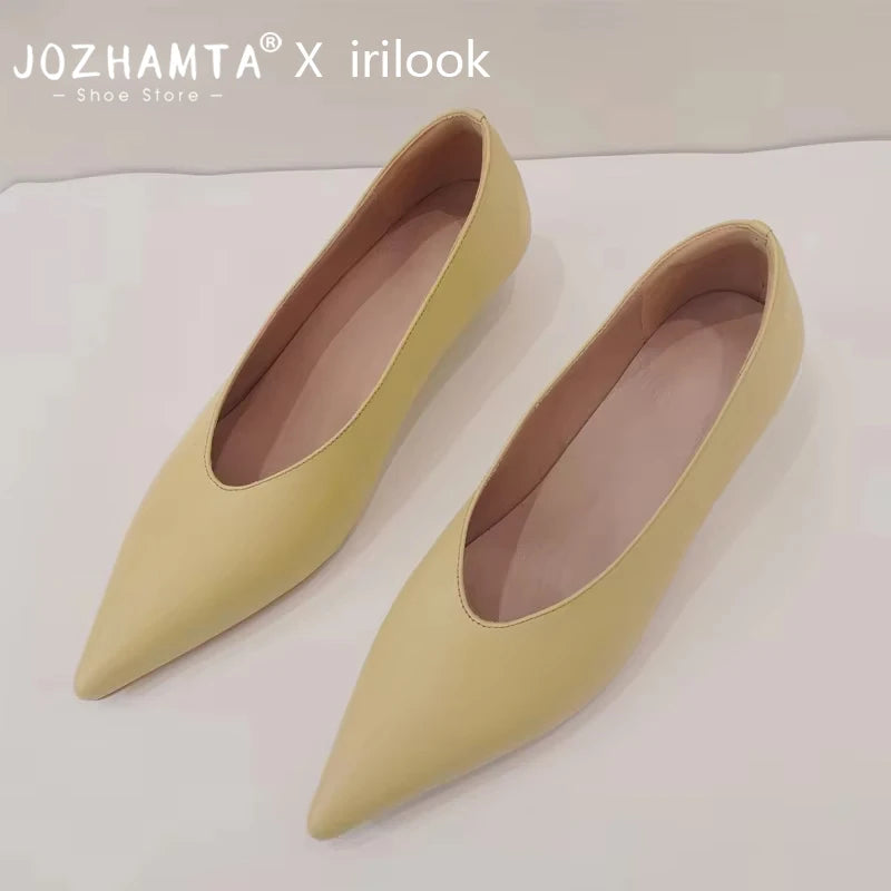 JOZHAMTA  Size 34-43 2025  Fashion High Heels Women Pumps Shoes News Real Leather Party Summer Pointed Toe Dress Wedge Shoes
