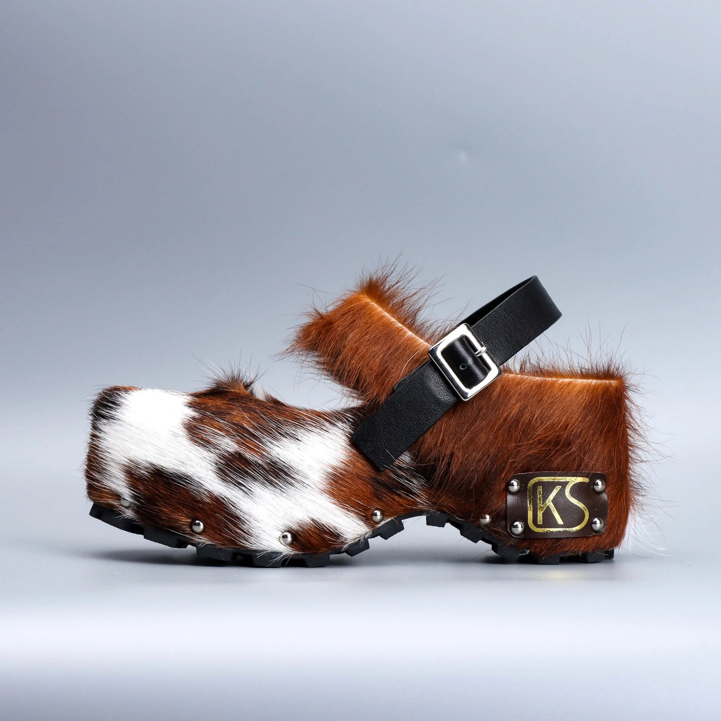 Real Calf Hair Leather Lined Slip On Platform Mules Clogs