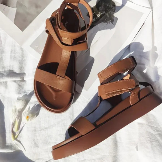 Calfskin Leather Open Toe T-Strap Gladiator Sandals