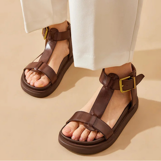 Cow Leather T-Strap Platform Gladiator Sandal