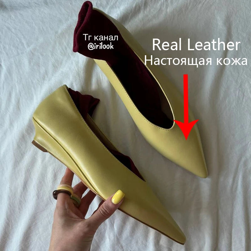 JOZHAMTA  Size 34-43 2025  Fashion High Heels Women Pumps Shoes News Real Leather Party Summer Pointed Toe Dress Wedge Shoes