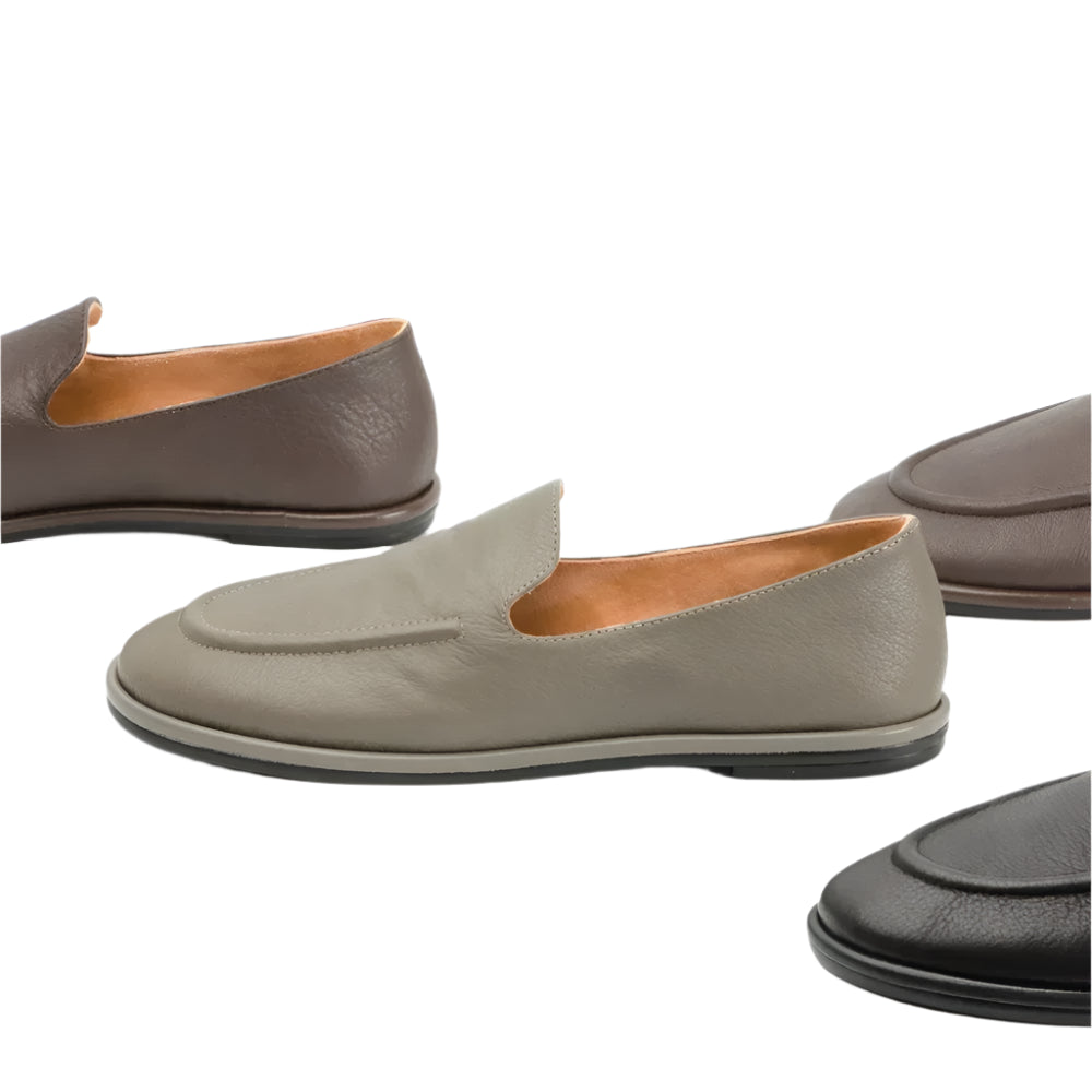 Genuine Leather Round Toe Loafers One Foot Slip-on Shoes Women