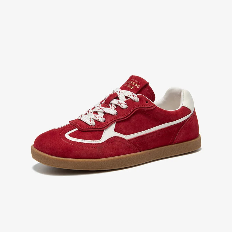 Cow Suede Leather Mixed Colors Lace-up Patchwork Round Toe Skate Sneakers