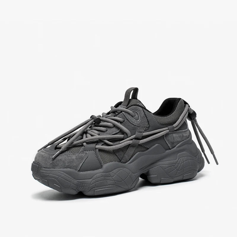 Chunky Casual Mesh Mixed Color Lace Up Thick Heel Shoes