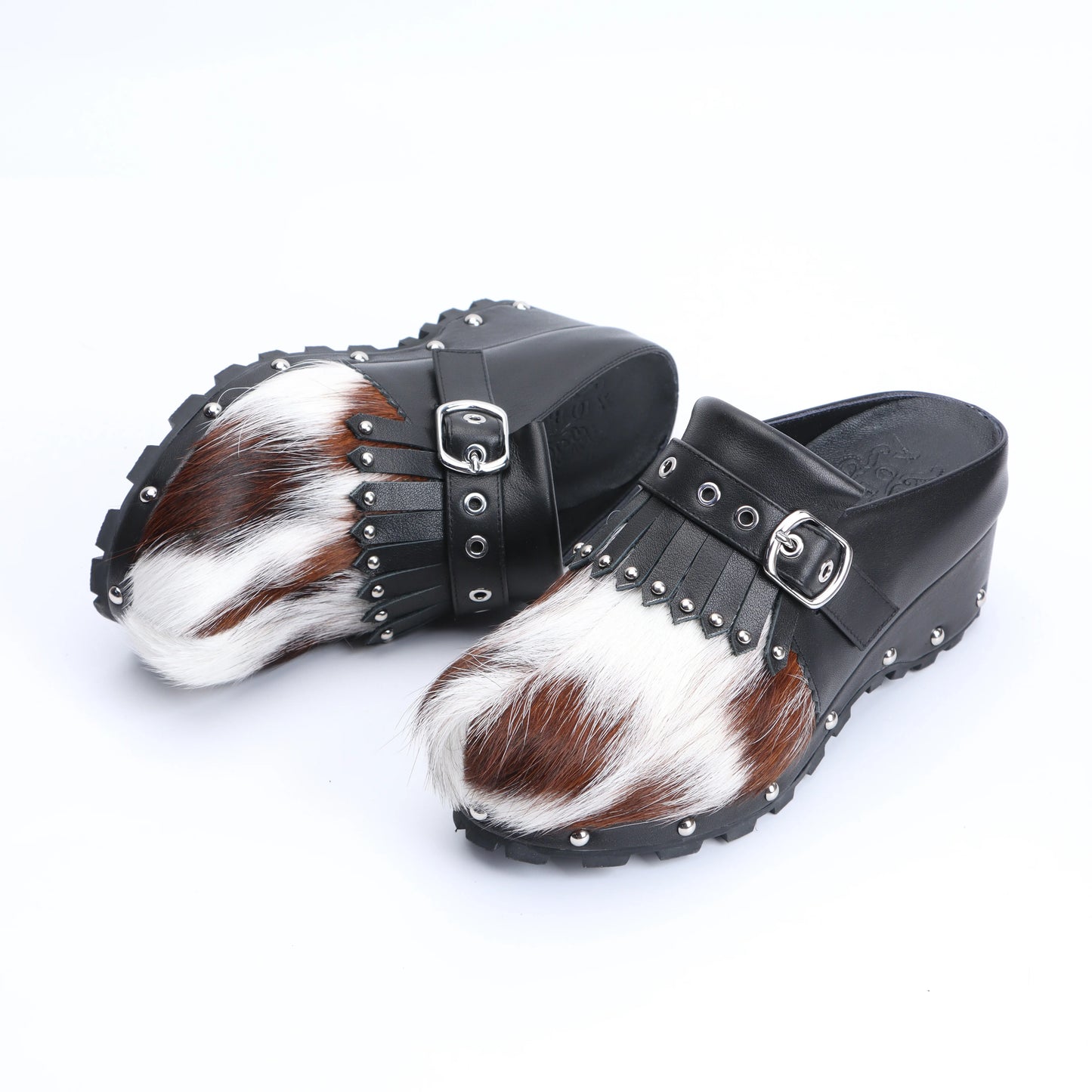 Handmade Cowhide Fur, Rubber Sole, Latex Insole, Tassel Detail Mule Sandals
