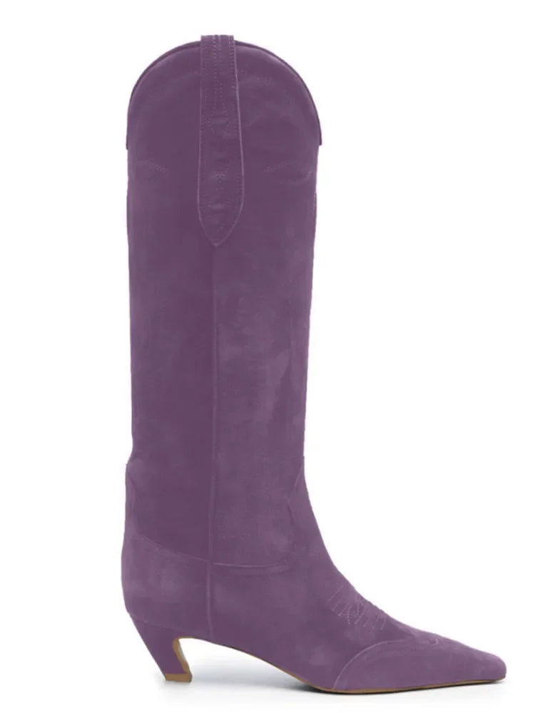 Low Heel Embroidered Multi Functional Women's Square Head Boots