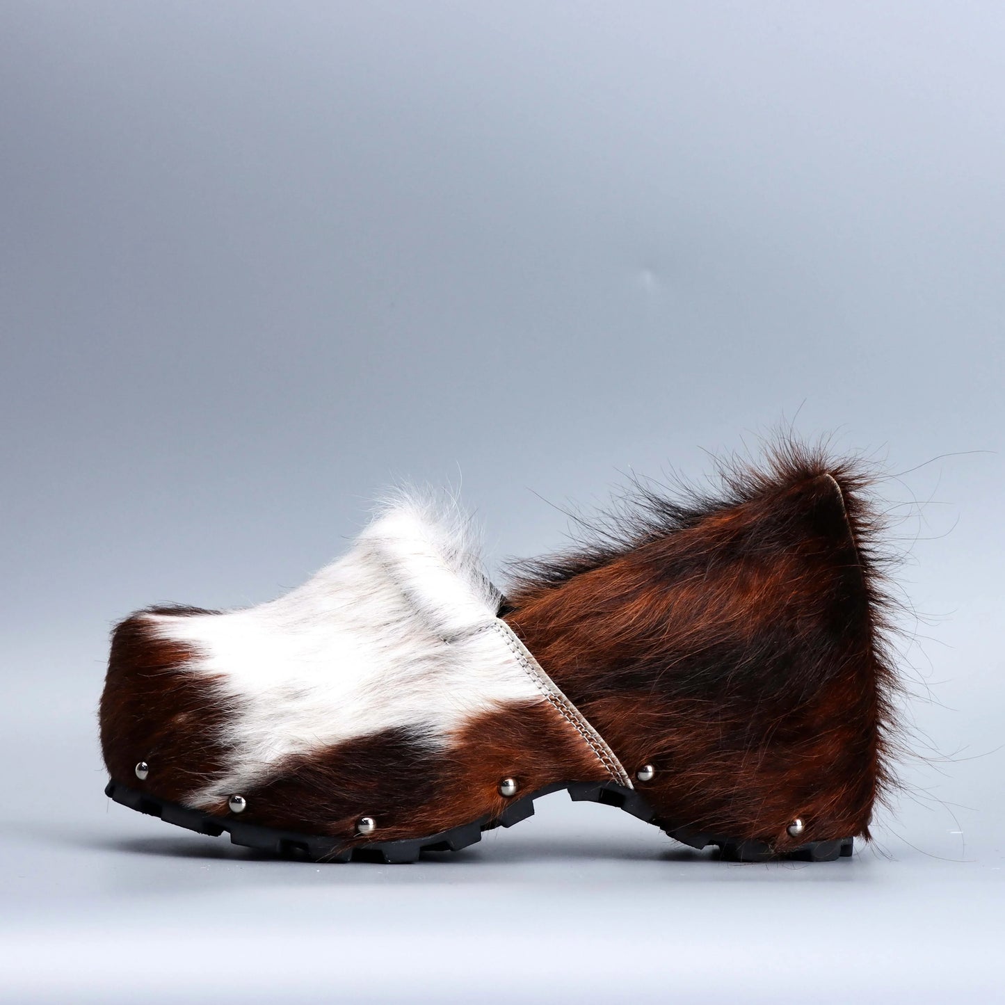Real Calf Hair Leather Lined Slip On Platform Mules Clogs