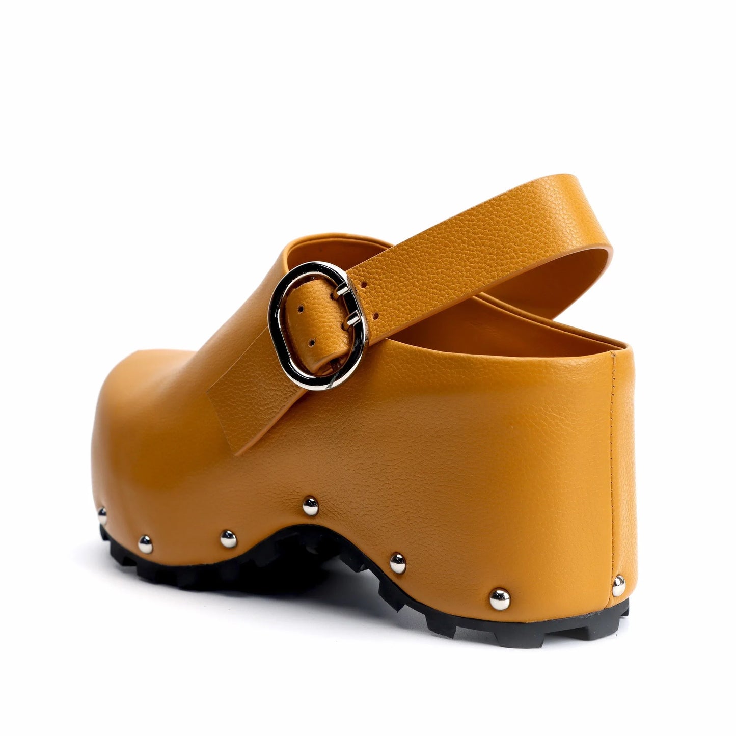 Yellow Studded Slingback Leather Platform Clogs with Arch Support
