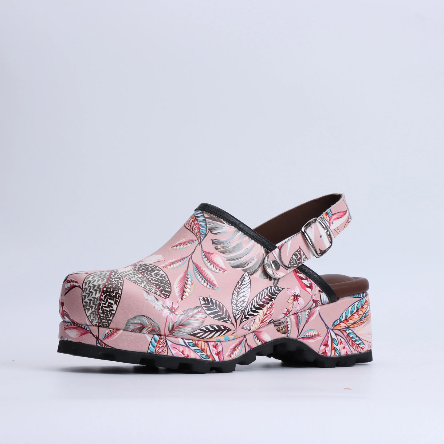Lambskin Rubber Sole Slingback Flower-Print Mules