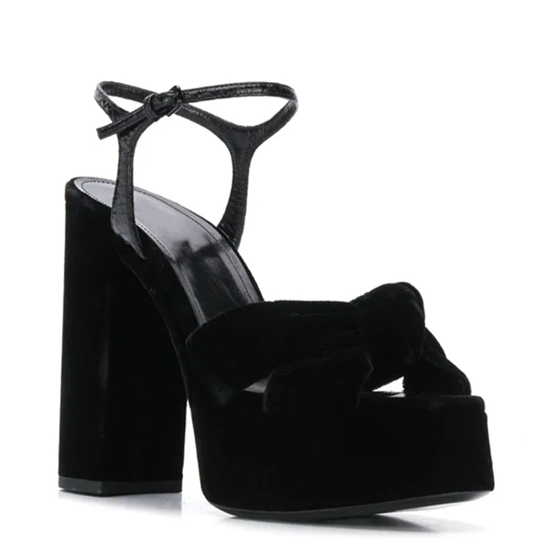 Knot Peep Toe Platform Chunky Heel  Sandals