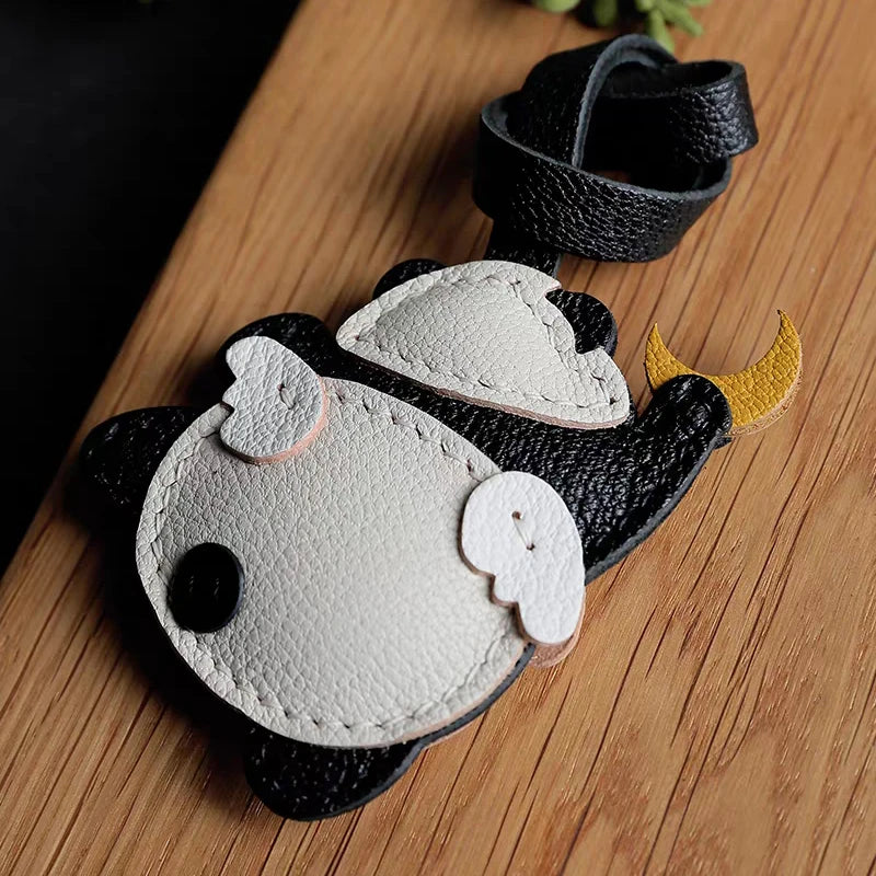 Panda Grasping The Moon Leather Handmade Bag Charm