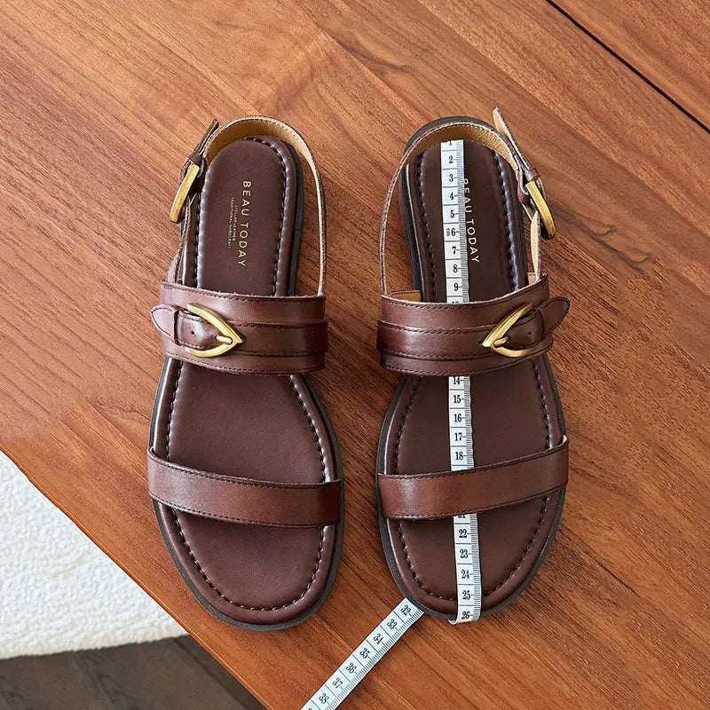 Genuine Leather Metal Buckle Decro Slingback Sandals