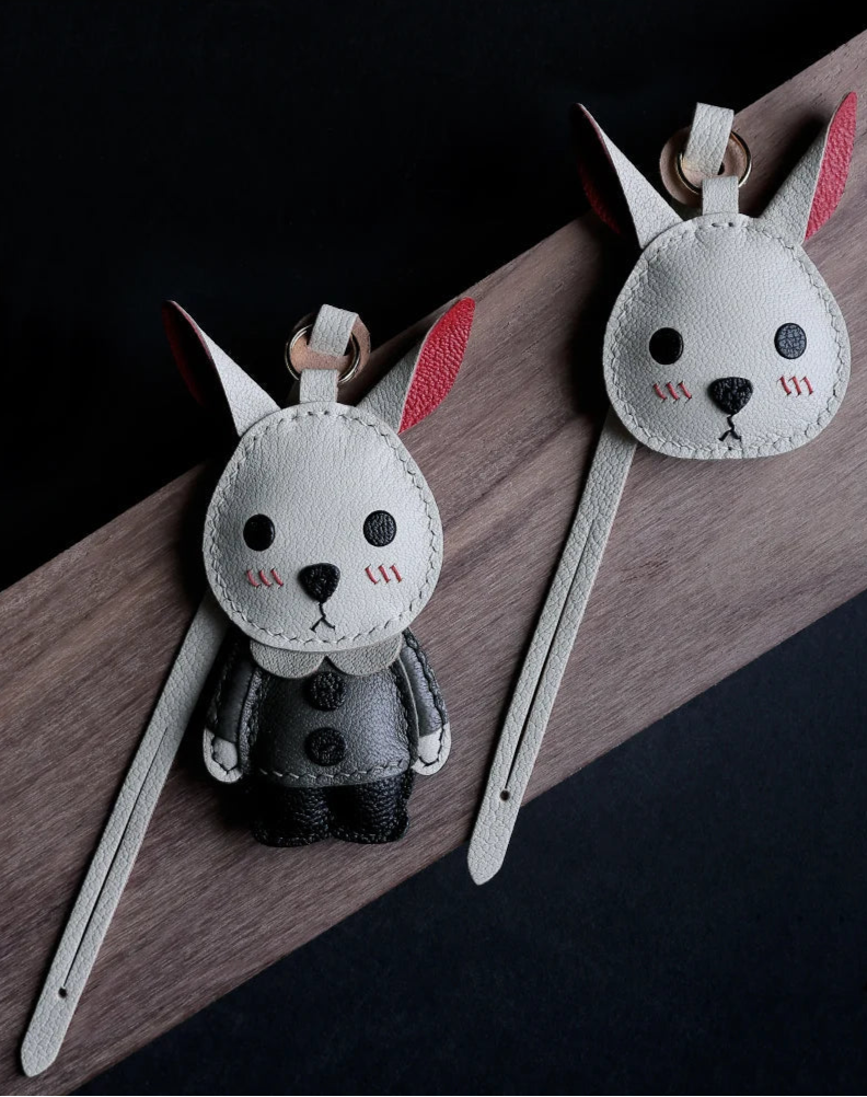Custom Engraved Rabbit Leather Keychain