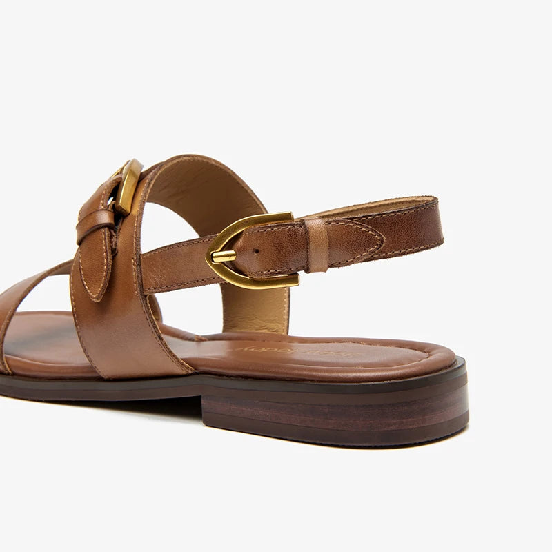 Genuine Leather Metal Buckle Decro Slingback Sandals