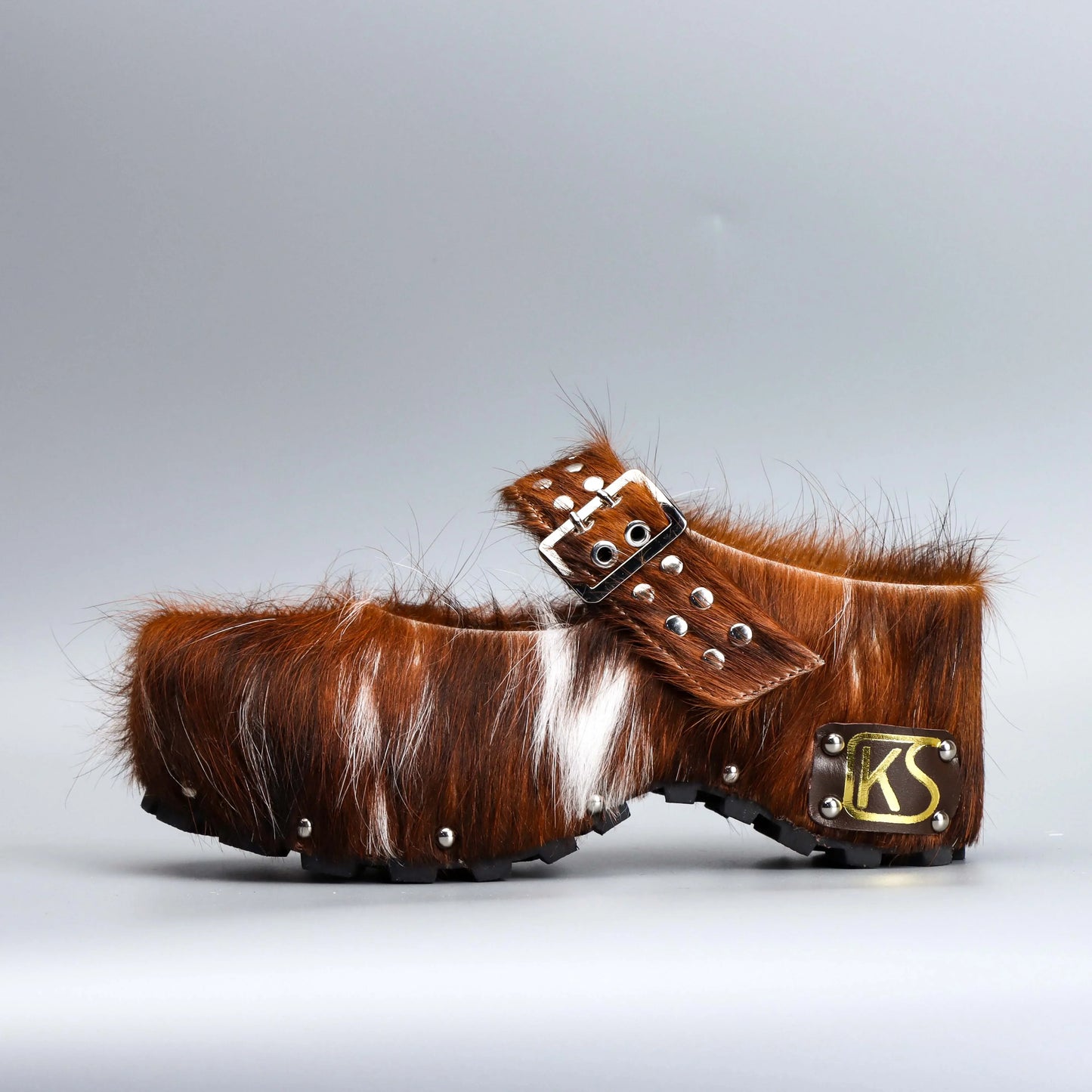 Real Calf Hair Leather Lined Slip On Platform Mules Clogs