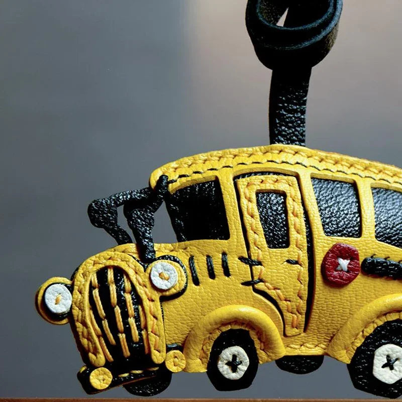Leather Yellow School Bus Keychain