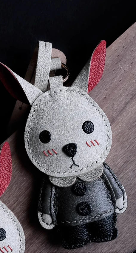 Custom Engraved Rabbit Leather Keychain