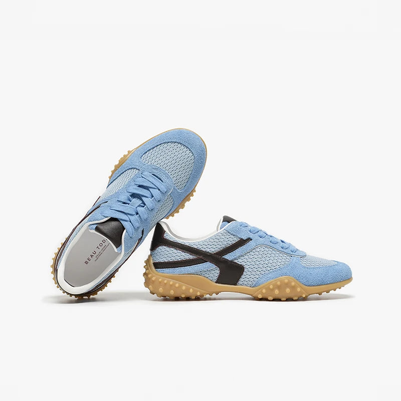 Mesh Patchwork Lace-Up Round Toe Trainers