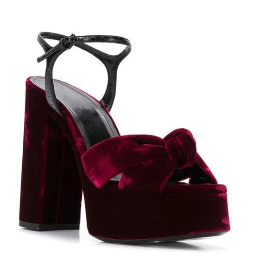 Knot Peep Toe Platform Chunky Heel  Sandals